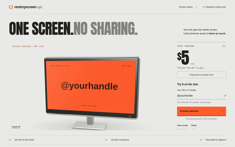 Rent My Screen website preview